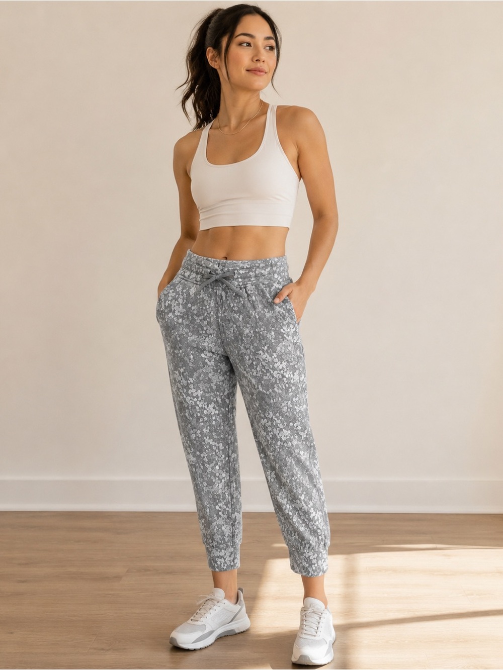 Lululemon Ready to Rulu Gray Printed Cropped Jogger with Drawstring Waist